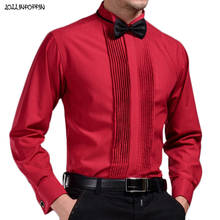 Camisa masculina com laços, camisa de manga comprida pregueada frontal vermelha/preta/branca para casamento 2024 - compre barato