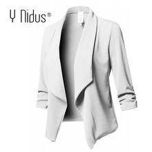 Blazer Women's Jacket Work Office Ladies White Slim Suit Stretch 3/4 Gathered Sleeve Open Front Blazer Plus Size blazer femme 2024 - buy cheap