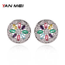 YANMEI-pendientes redondos de circonia cúbica para mujer, aretes de cristal, coloridos, con estilo, joyería de flores, regalos YME1235 2024 - compra barato