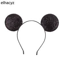 Diademas con orejas de ratón para niña, accesorios para el cabello de lentejuelas de purpurina negra, 10 unids/lote 2024 - compra barato
