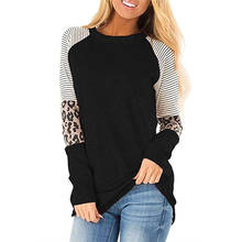 Women Autumn T shirt Striped Leopard Patchwork Long Sleeve Casual T-shirt Female 2024 - buy cheap