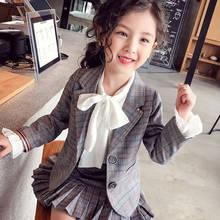 2021 Autumn Kids Baby Girl Clothes Long Sleeve Plaid Jackets+ Skirts Formal 2PCS Teenager Suits Student Girls Clothing Sets 2024 - buy cheap