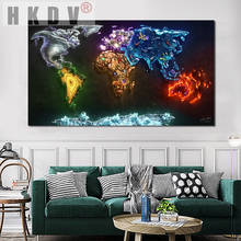 HKDV Abstract Colorful Minimalist World Map Pictures Posters And Prints Canvas Painting Wall Art Living Room Home Decoration 2024 - buy cheap