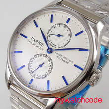 43mm Parnis white dial power reserve indicator automatic movement men's watch blue marks Relogio Masculino 2024 - buy cheap