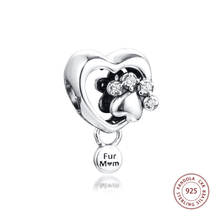 Fits Pandora Bracelet 925 Sterling Silver Sparkling Paw Print & Heart Charms Clear CZ Beads for Jewelry Making Berloques Kralen 2024 - buy cheap