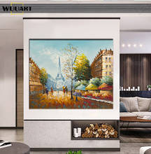 Pintura a óleo sobre tela de paisagem da torre eiffel, paris, pôster pintado à mão, imagem de parede para decoração de sala de estar, sem moldura 2024 - compre barato