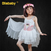 Christmas Girls Swan Flamingo Wings Dress Children White Princess Dress  for Wedding Kids Embroidered Tulle Ballet Tutu Dress 2024 - buy cheap