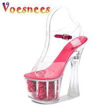 Wedding Transparent Crystal Shoes Women Models Sexy PVC Thick Heel Shoes Super High Heel 17cm Roses Waterproof Platform Sandals 2024 - buy cheap