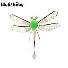 Wuli&baby, зеленый камень, роскошная стрекоза, броши для женщин, циркон, подвижные крылья, насекомое, брошь на свадьбу, банкет, булавки 2024 - купить недорого