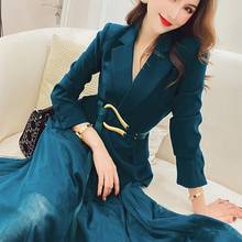 Women 2021 Autumn New Fashion Two Piece Suits Female Solid Color Pockets Loose Coats Ladies Mid-long Mesh Skirts Sets W706 2024 - buy cheap