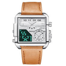 Boamigo relógio esportivo masculino, relógio quadrado digital analógico grande de quartzo couro marrom para homens 2021 2024 - compre barato