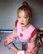 Kim Hyun A Kpop/Корейская мода, 4 минуты, хлопковая короткая розовая футболка с рисунком клубники, K-pop, футболки для женщин, новинка, Kpop 2024 - купить недорого
