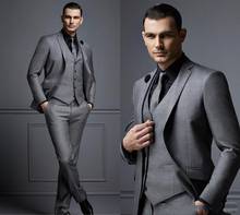 Изготовленный на заказ модный серый мужской костюм формальный костюм для жениха Мужские костюмы для лучших мужчин облегающие смокинги жениха для мужчин (пиджак + жилет + брюки) 2024 - купить недорого