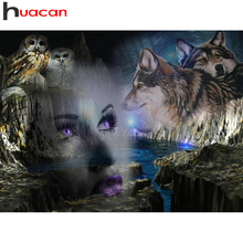 Huacan Diy Diamond Painting Wolf Woman Full Square/round Mosaic Girl Animal Embroidery Wall Stickers Home Decor 2024 - buy cheap