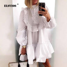 Mini vestido plissado de verão, cor sólida, lanterna de outono, manga comprida, elegante, vestido de festa feminino, gola redonda, vestidos soltos, linha a 2024 - compre barato