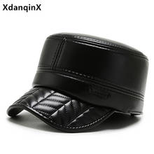 XdanqinX Winter Men's PU Leather Flat Cap Plush Thick Warm Military Hat Earmuffs Cap Dad Hat Adjustable Size Sports Caps For Men 2024 - buy cheap
