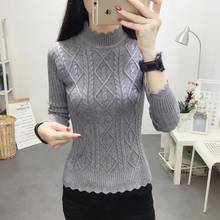 Suéter feminino com gola alta e manga longa, pulôver feminino de malha irregular, outono e inverno 2020 2024 - compre barato