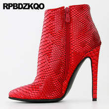 Водонепроницаемые женские ботинки красного цвета на очень высоком каблуке 13, 45 пикантные ботильоны с острым носком, на высоком каблуке, с боковой молнией, большие размеры 12, 44, 11 2024 - купить недорого