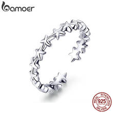 Anel de prata refinada 925 bamoer, anel prateado com tamanho ajustável para mulheres, joia fina de noivado e presente de aniversário gxr607 2024 - compre barato