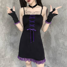 Gothic Dress Dark Niche Design Lace Dress Instagram Lace Strap Holes Hollowed-out Sleeve Sling Dress Harajuka Dress Vintageskirt 2024 - buy cheap