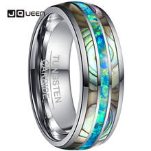 8mm Wide Dome Steel Inlaid with Two Acacia + Green Color Opel Tungsten Steel Ring Genuine Wedding Band Tungsten Carbide 2024 - buy cheap