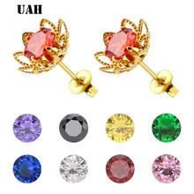 UAH Trendy Stud Earings Fashion Jewelry 2019 Gold Color Earrings for Women Stainless Steel AAA Zirconia  Lotus Flower Earrings 2024 - buy cheap