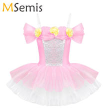 Vestido de balé feminino, para crianças, com tutu, ginástica, vestido com ombro de fora, design 3d, flores, princesa, traje de dança 2024 - compre barato