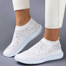 Women Flats Sneakers Crystal Fashion Bling Sneakers Casual Slip On Sock Trainers Summer Women Vulcanize Shoe Zapatillas Mujer 2024 - buy cheap