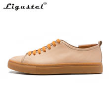 Ligustel Cow Genuine Leather Casual Shoes Men Summer Solid Handmade Vintage Sneakers Male High Quality Flats Lace-up Brown Shoes 2024 - buy cheap