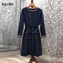 Sweater Dress 2020 Autumn Winter Fashion Knitted Dress Women Drawstring Waist Pocket Patchwork Long Sleeve Casual Loose Dress 2024 - buy cheap