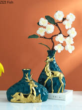 Veados de ouro decorativo vaso de cerâmica estátua animal arranjo flor dourada porcelana ornamentos vasos mesa decoração para casa 2024 - compre barato