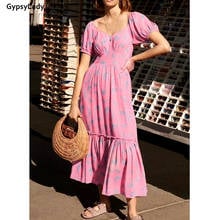 Gypsylady rosa floral impresso maxi vestido de férias verão longo vestido feminino babados sem costas sexy chique senhoras vestido feminino 2021 2024 - compre barato