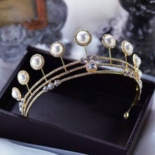 Diademas barrocas doradas de cristal para novias, diademas con perlas, accesorios transparentes para el cabello de boda 2024 - compra barato