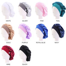 Satin Bonnet Hair Caps Wide Elastic Band Night Sleep Cap with Button Wear Ear Protection Headwear Hat Women Hair Accessories 2024 - buy cheap