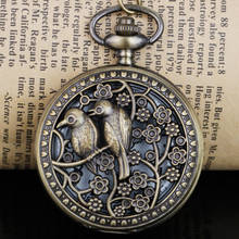 Engraved Hollow Bird Quartz Pocket Watch Clock Necklace Black Men Fob Watches with Chain Gifts 2024 - buy cheap