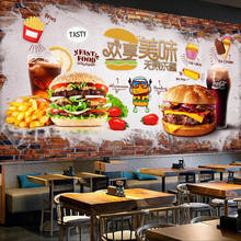 Personalizado 3d papel de parede mural pintados à mão parede de tijolos delicioso hambúrguer comida rápida restaurante fundo da decoração 2024 - compre barato