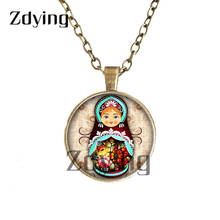 Zdying tradicional étnico russo aninhamento bonecas colares de vidro foto cabochão redondo pingente colar colares presente ee048 2024 - compre barato