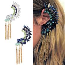 Boho Long Tassels Ear Cuff Earring Rhinestone Big No Pierced Clip Crawler Studs 2024 - buy cheap