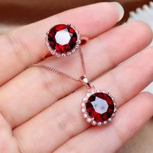 The Best Gift for Your loved Girl Natural real red garnet luxury style jewelry set 1pc ring 1pc Pandant 925 sterling silver 2024 - buy cheap