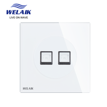 WELAIK закалка-стеклянная панель-UK 2combinations-Wall telephone-Socket-CAT3 UK-стандарт B182TPW 2024 - купить недорого