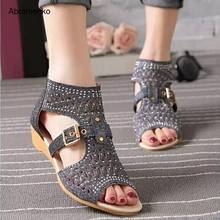 Woman Wedge Buckles Peep Open Toe Sandals Gladiator Women Sandals Heel Sandals Ladies Summer Rhinestone Women Shoes Size 36-41 2024 - buy cheap