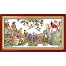 Joy Sunday Birds gather in garden patterns cross stitch kit DMC print on canvas 14CT counted Chinese cross stitch set Home decor 2024 - buy cheap