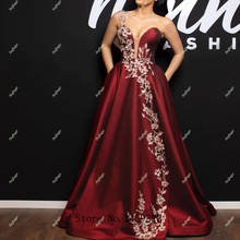 Graceful Burgundy Satin Evening Dresses Prom Lace Appliques Arabic Vestidos De Fiesta De Noche Robe De Soiree Plus Size 2024 - buy cheap