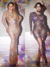 Birthday Evening Celebrity Party Long Dress Rhinestones Pearls Mesh Dress Nightclub Outfit Stage Costume Sexy Dresses 2024 - buy cheap