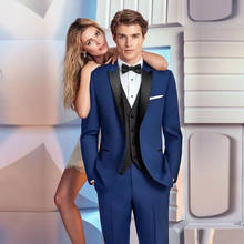 Custom Made Royal Blue Men Suits Wedding Slim Fit Groom Tuxedos 3 Pieces Suit (Jacket+Pants+Vest) Prom Wear 2024 - buy cheap