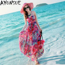 Ayunsue Summer Dress Chiffon Backless Boho Beach Sexy Spaghetti Strap Dress Long Floral  V neck Vestidos SLD0620 Pph02 2024 - buy cheap