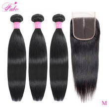 Fabc Hair Brazilian Straight Hair Bundles With Closure Pre Plucked 3/4 Bundles Natural Black Non-remy Human Hair Free Shipping 2024 - buy cheap