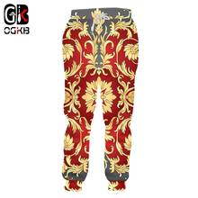 Calça de corrida 3d masculina e feminina ogko, calças para homens e mulheres, retrô, luxuosa floral real, flor dourada, esportiva casual 2024 - compre barato