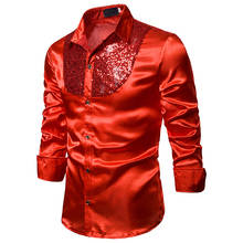 Camisa vermelha de lantejoulas para homens, camisa de baile 2020 de marca para cantor e palco, camisa masculina com manga longa, camisa para boate e glitter 2024 - compre barato