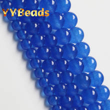 Cuentas de Calcedonia de Jades azules naturales, abalorios redondos de 4, 6, 8, 10, 12 y 14mm para fabricación de joyas, pulseras DIY de 15" 2024 - compra barato